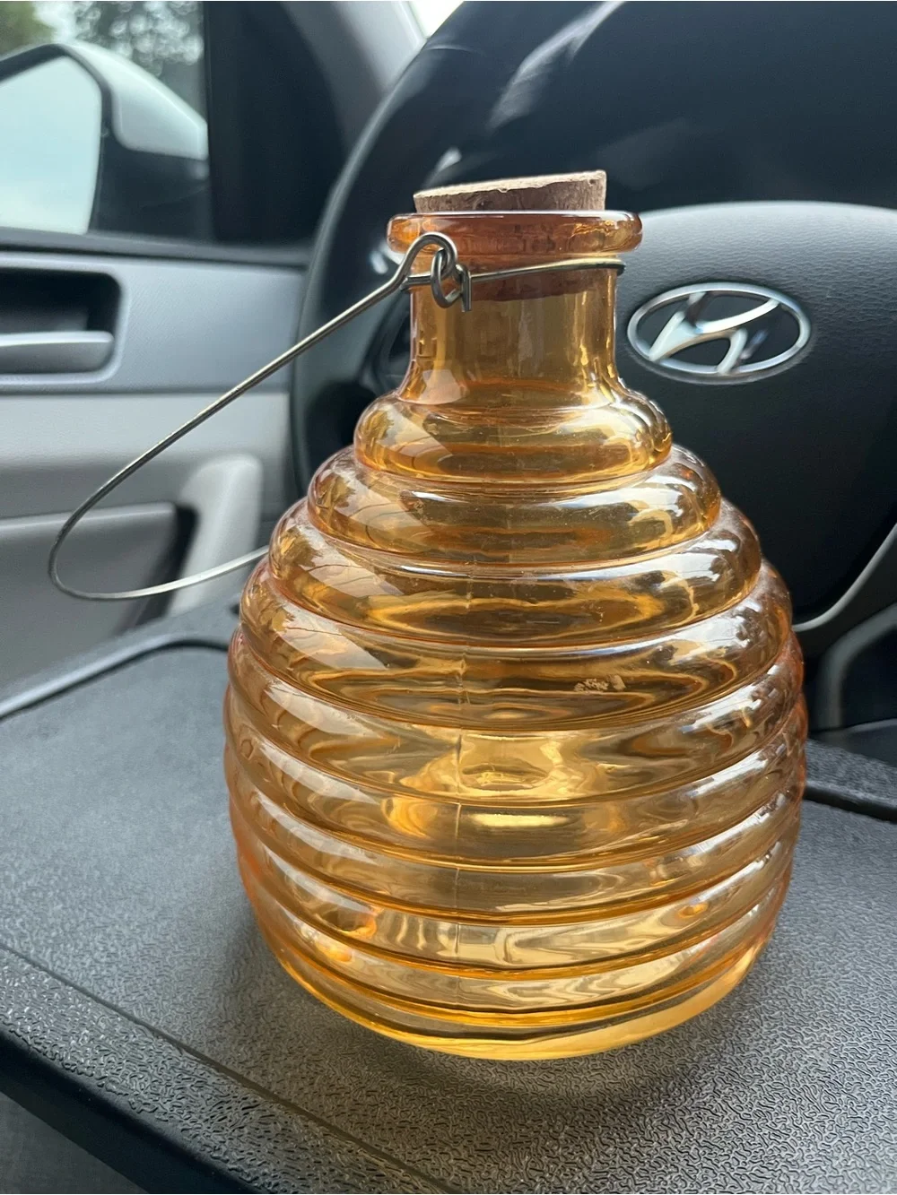 Amber Glass Honeycomb-Style Decorative Jar with Cork Lid
